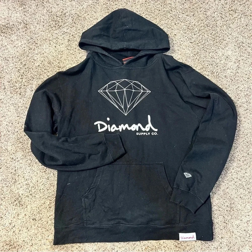Diamond Supply Co. OG SIGN PULLOVER Black White Grey Graphic‎ Print Men's Hoodie